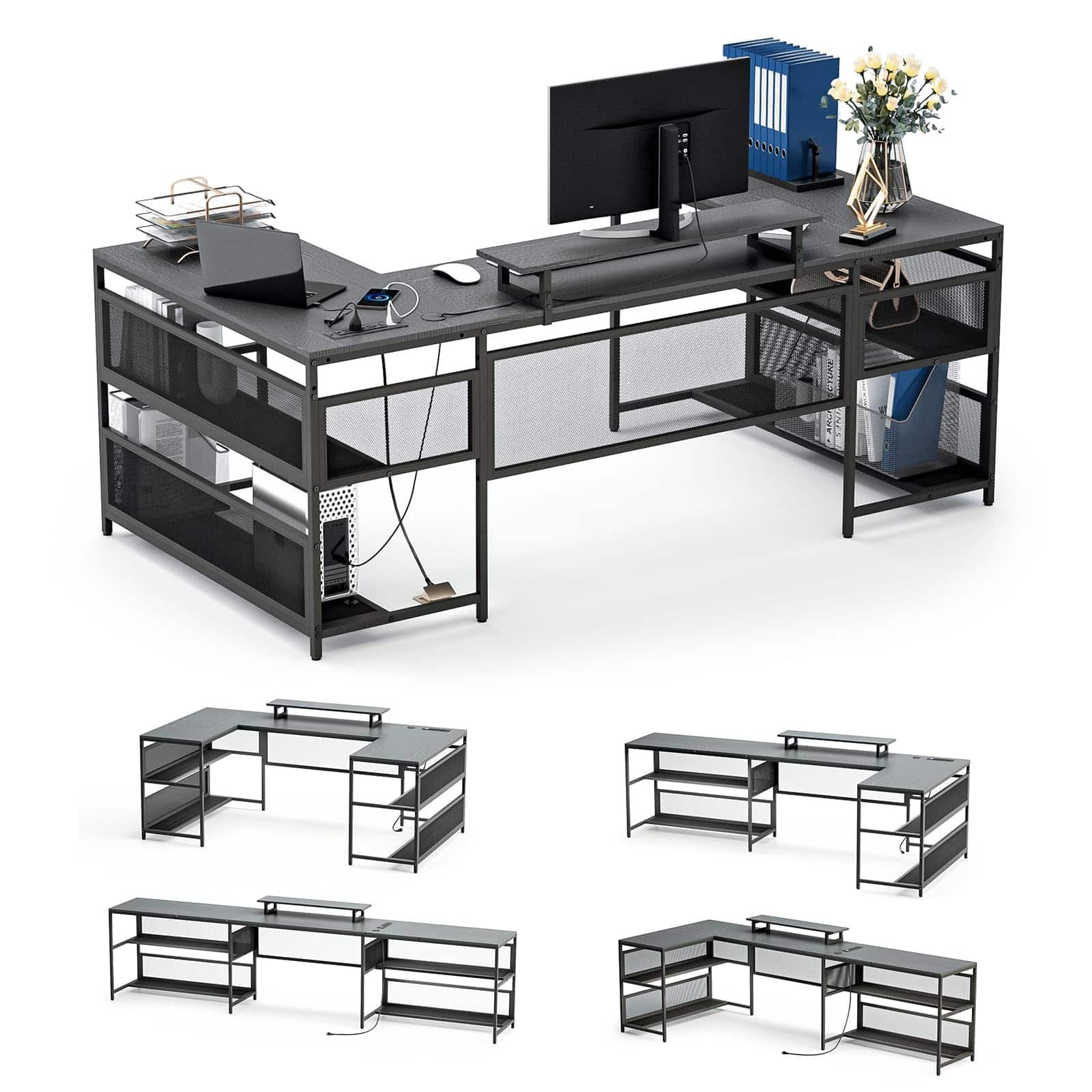 WASAGUN U Shaped Desk with Monitor Stand
