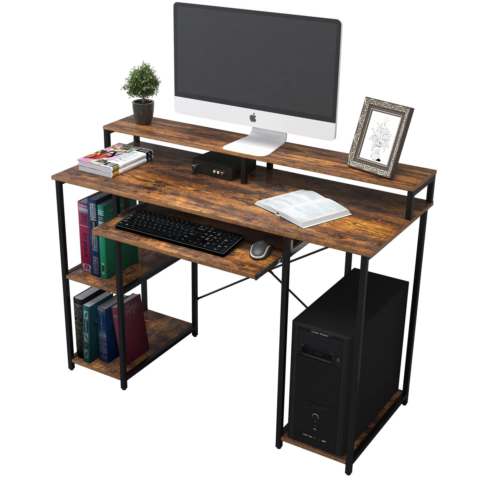 TOPSKY Computer Desk with Storage Shelves/23.2” Keyboard Tray/Monitor Stand Study Table for Home Office