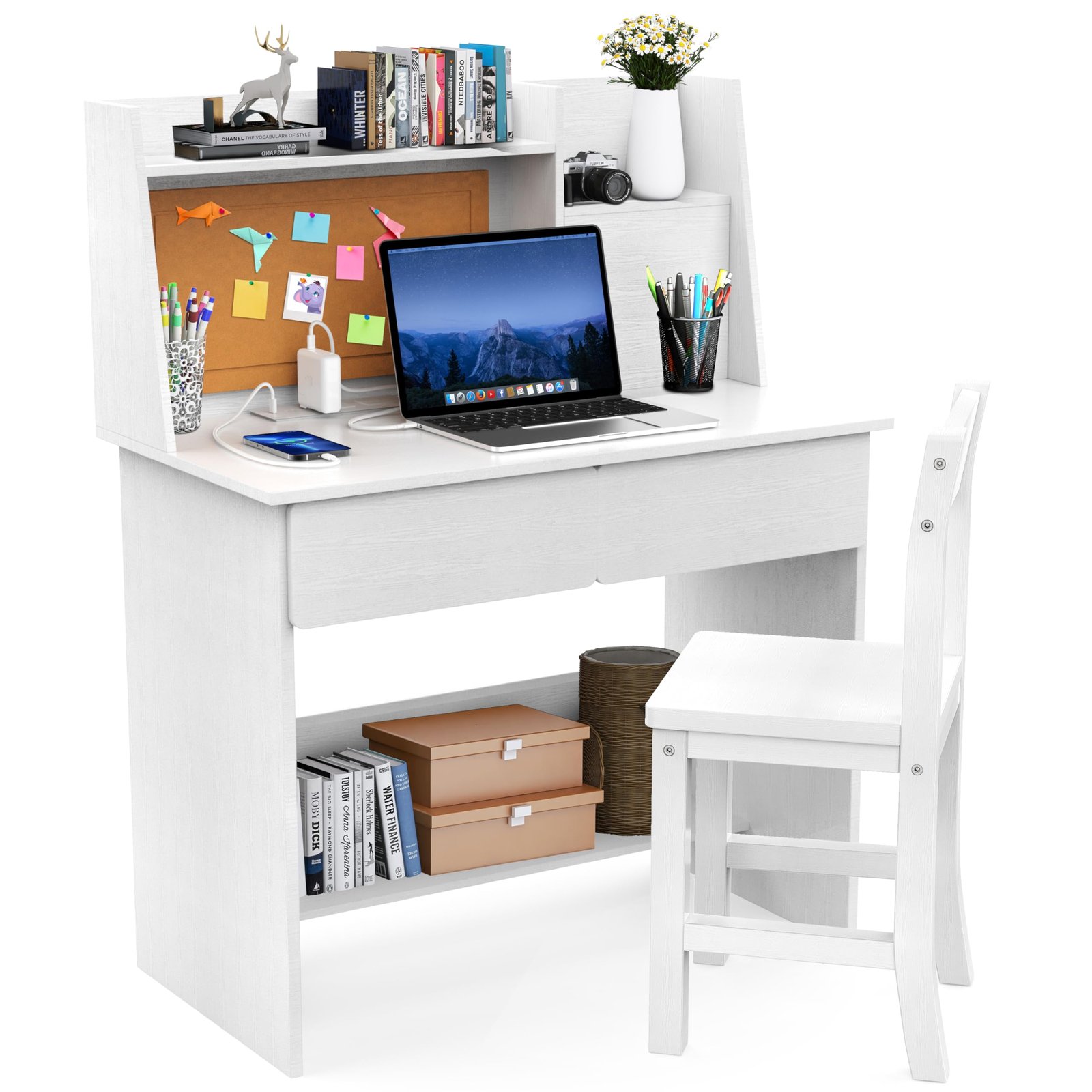 RUPOLX White Kids Desk and Chair Set