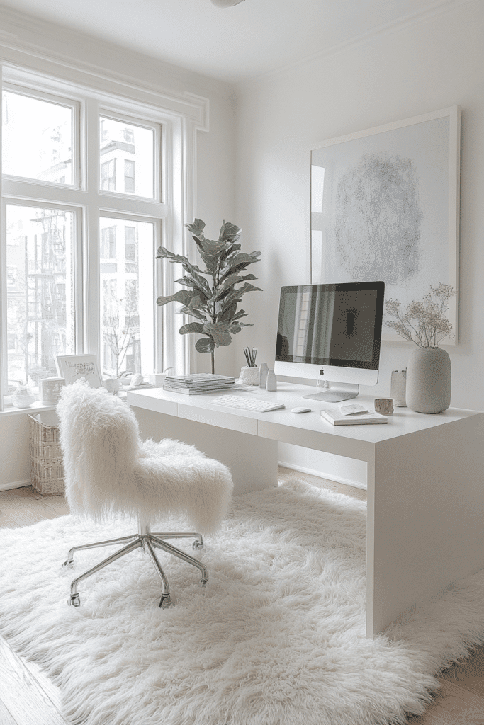 All-White Theme Home Office