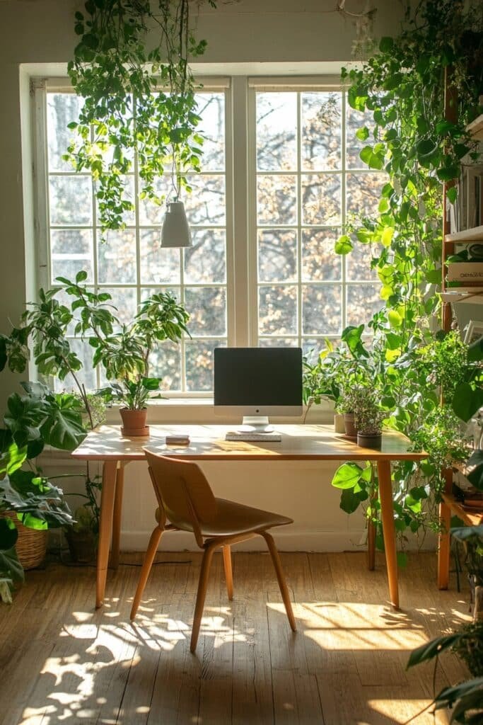 Bright and Airy Small Office with Greenery