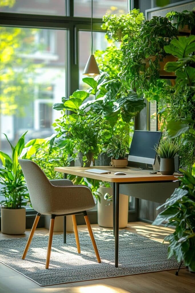 Bright and Inviting Small Office with Foliage