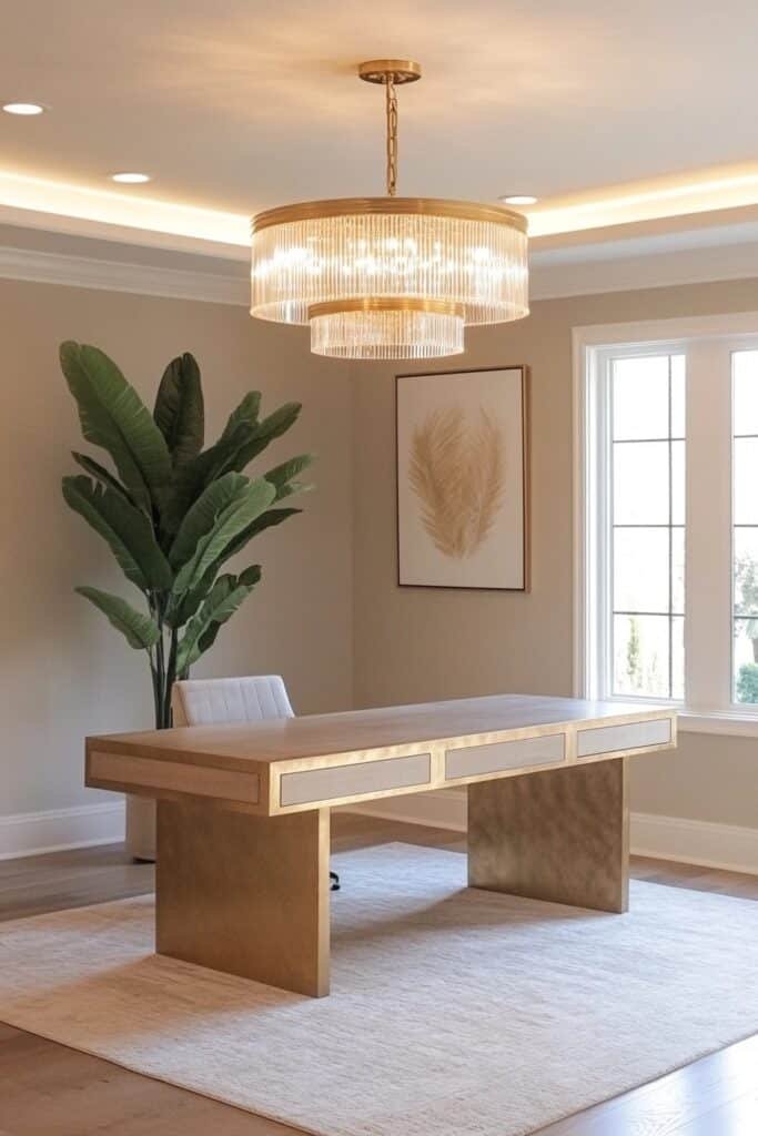 Chic Small Office with Statement Greenery