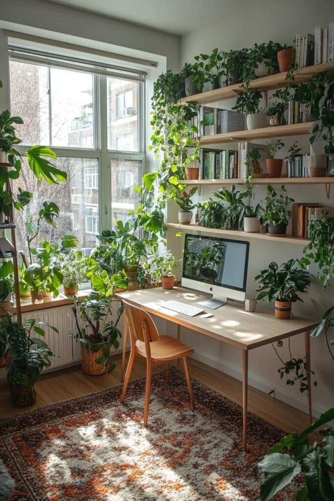 Clean and Bright Small Office with Indoor Plants