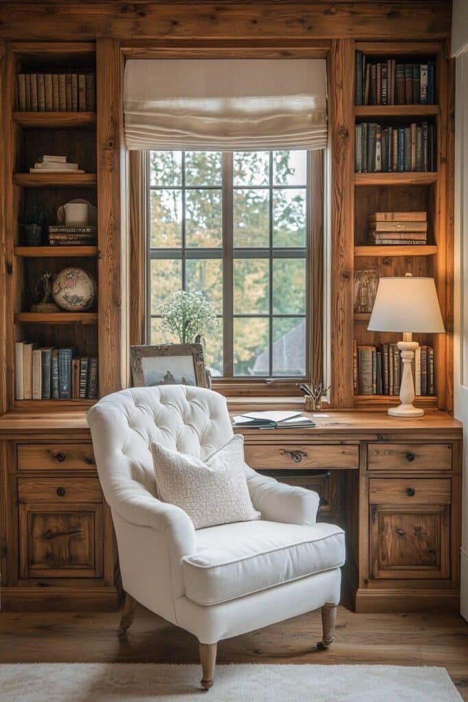 Cozy White and Wood Home Study