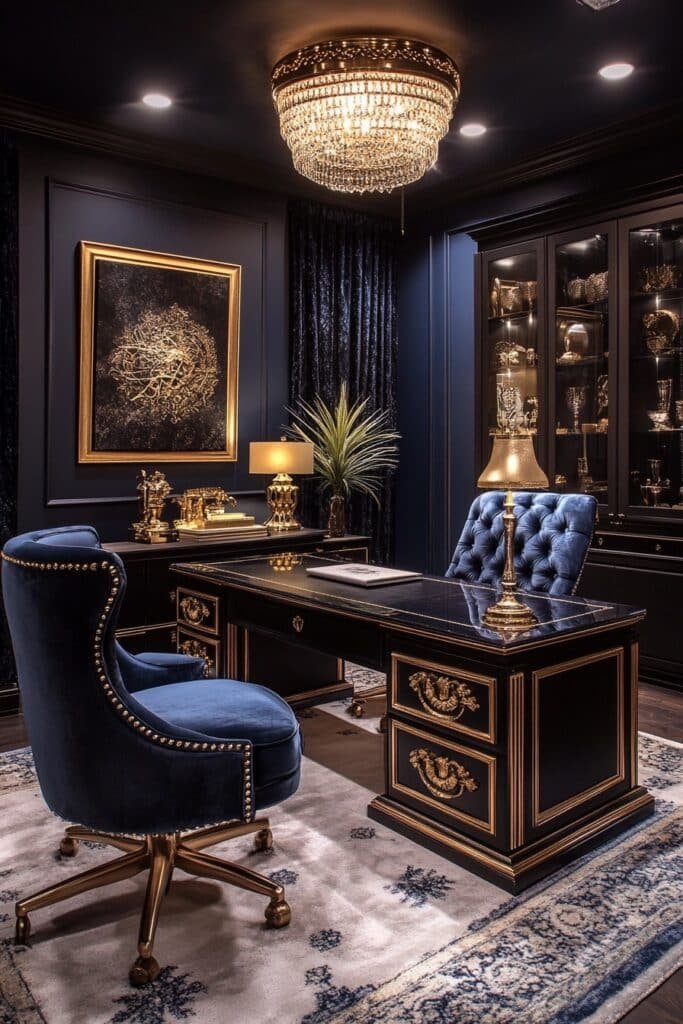 Luxurious Gold Accented Basement Office