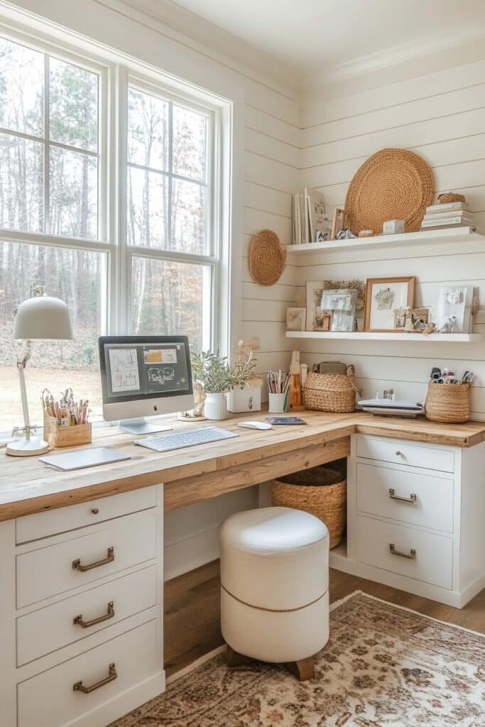 Minimal White and Wood Crafting Desk