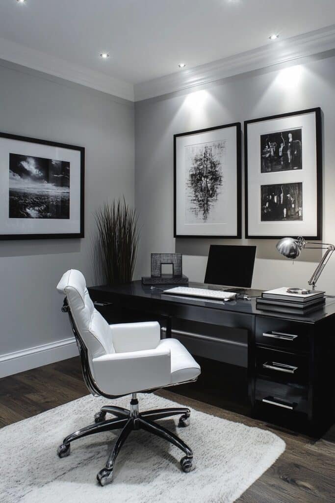 Modern Monochrome Basement Workspace