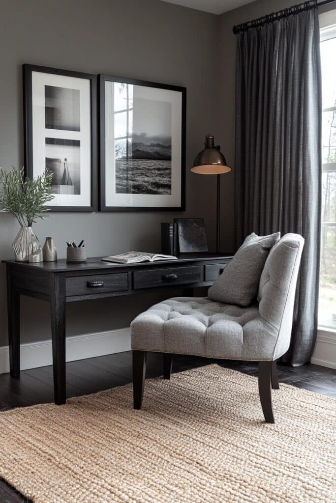 Monochrome Corner Desk Area