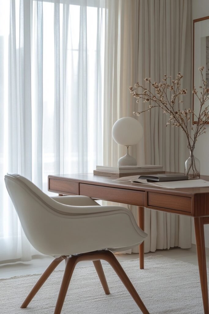 Serene White and Teak Wood Office