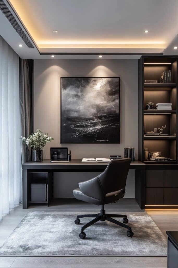 Sleek Monochrome Study Room