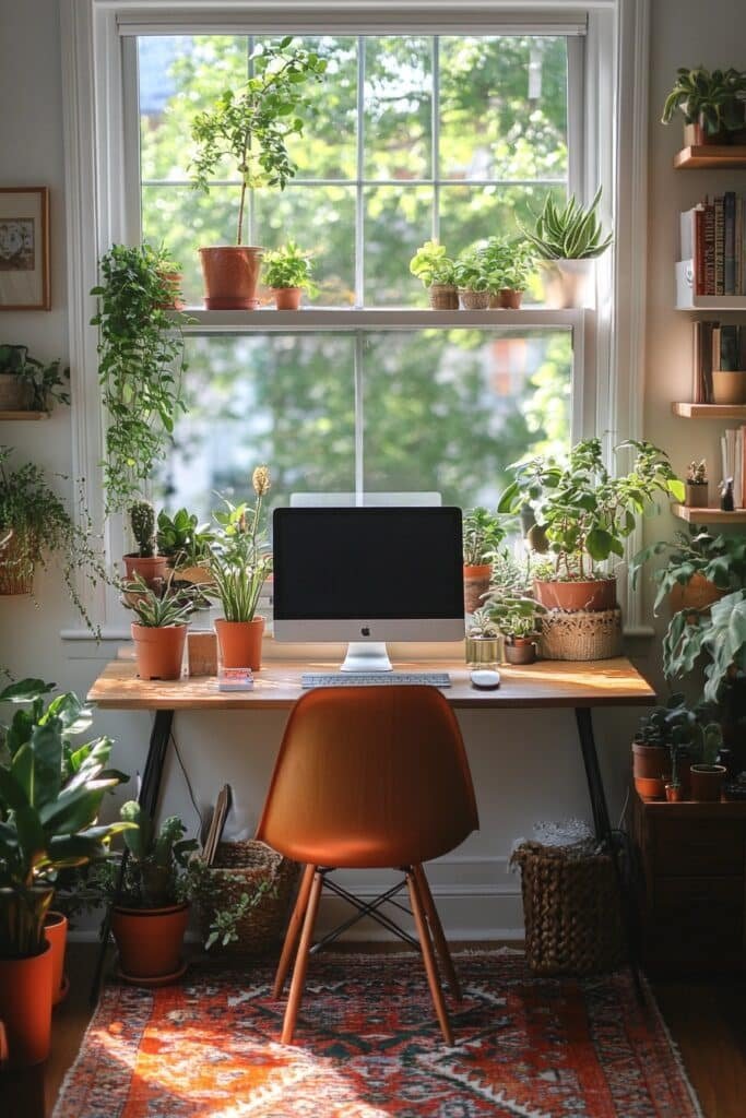 Small Office with Desk Plants for a Natural Vibe