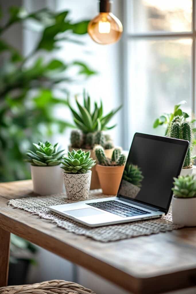 Small Office with Succulents and Green Touches