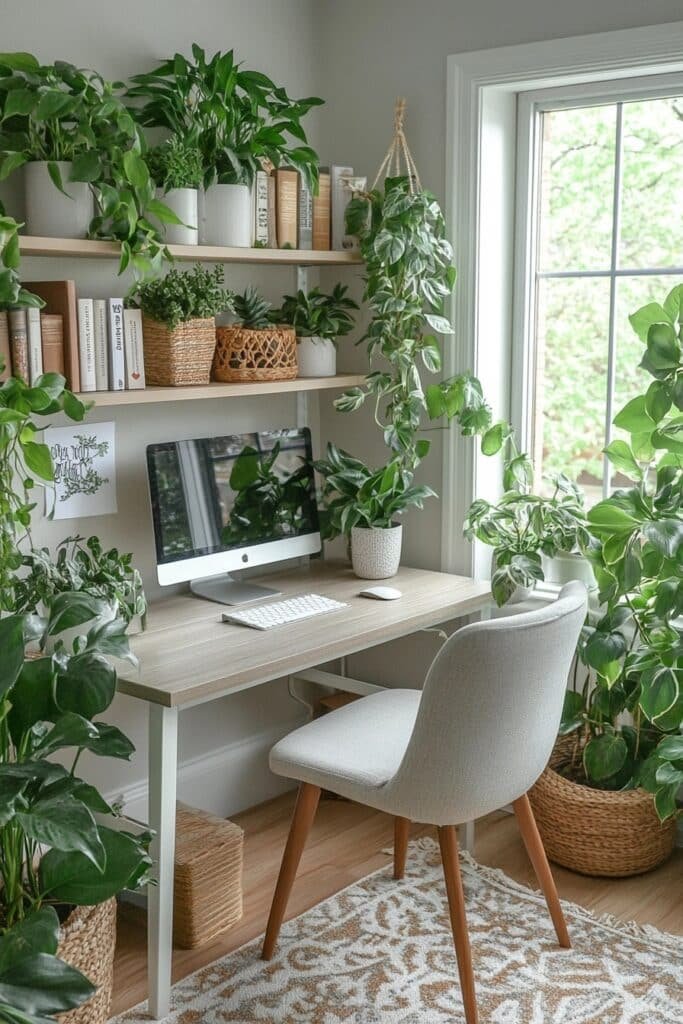 Tranquil Small Office with Potted Greenery