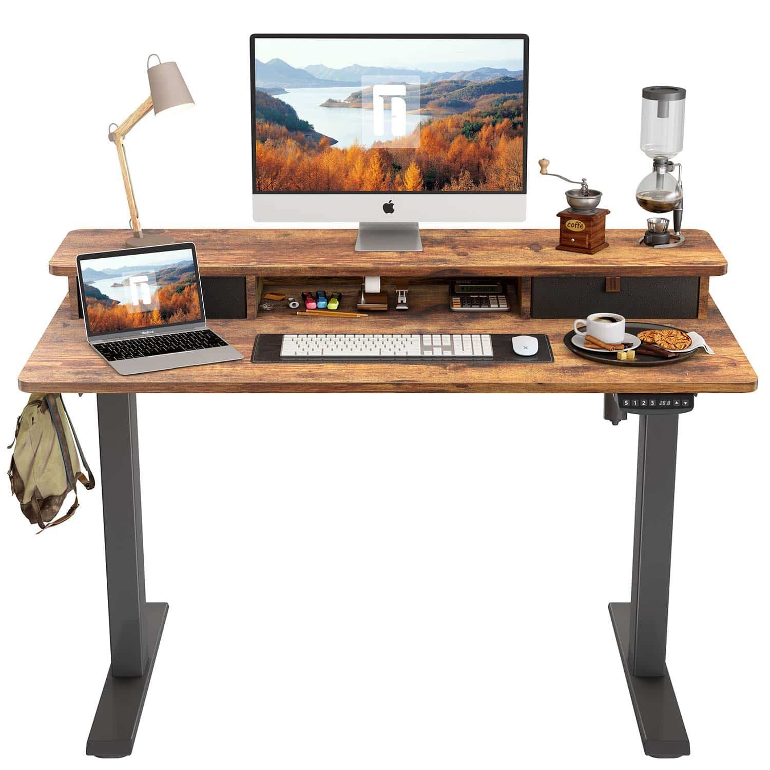 FEZIBO Height Adjustable Electric Standing desk with Double Drawer